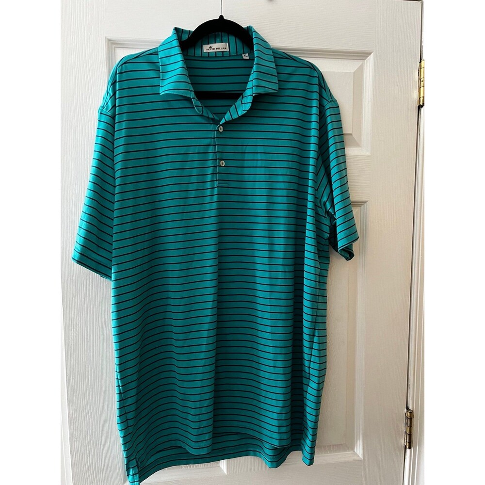 Peter Millar Summer Comfort Striped Polo Shirt Teal Green Men's XL (Flaw)